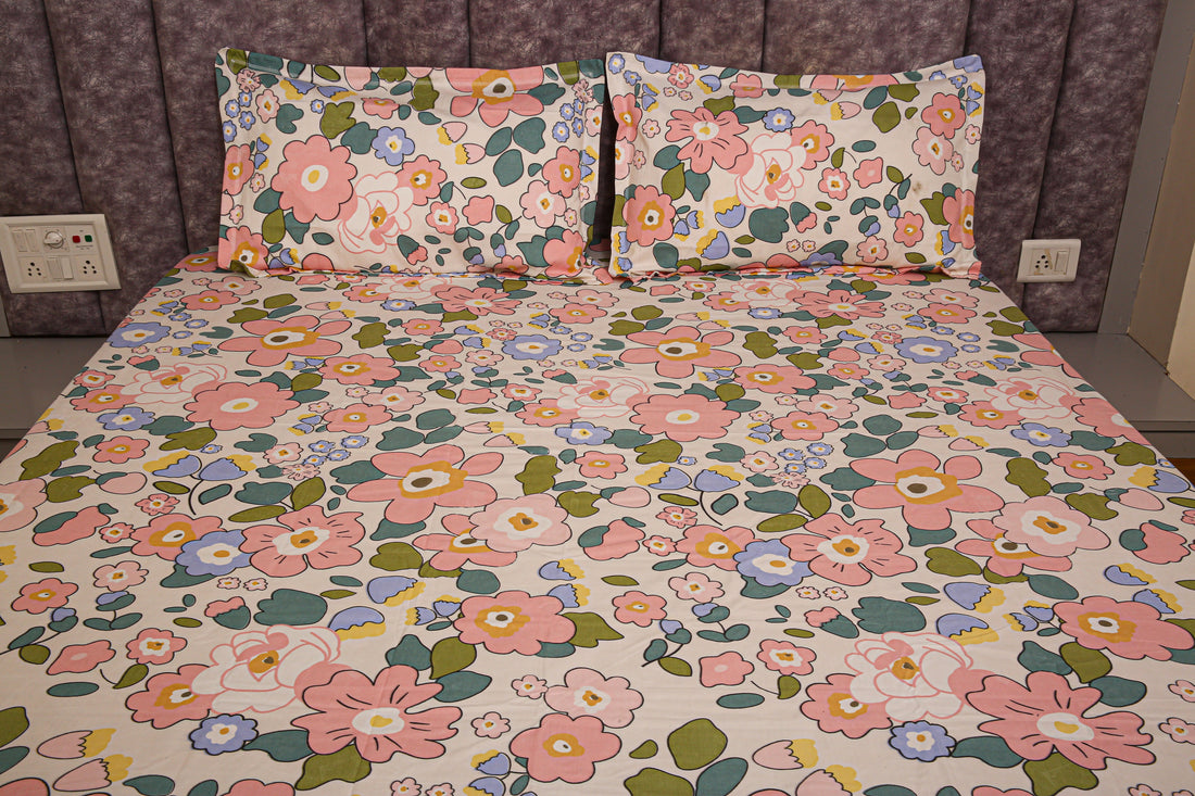 WSOKO PREMIUM COTTON. 100%.TC.400.SUPAR KING SIZE 108x108 BEDSHEET 2PILLO 3P SET MULTI COLOUR
