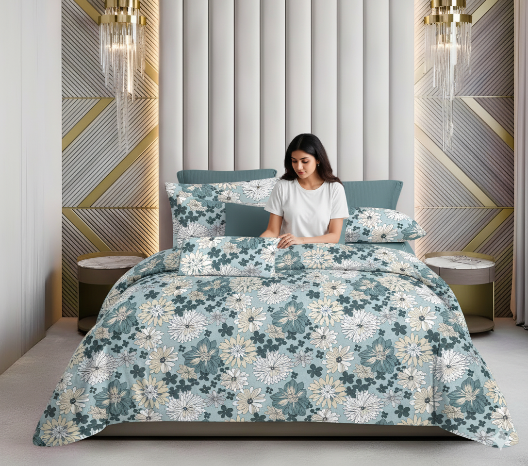 WSOKO 100%.PREMIUM COTTON..TC.400.SUPAR KING SIZE 108x108 BEDSHEET 2PILLO 3P SET MULTI COLOUR