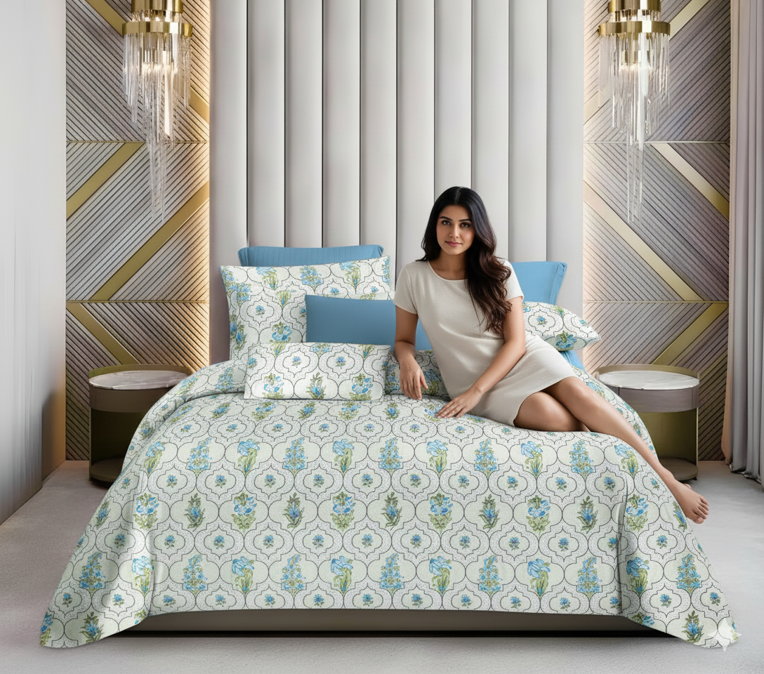 WSOKO 100%.PREMIUM COTTON..TC.400.SUPAR KING SIZE 108x108 BEDSHEET 2PILLO 3P SET MULTI COLOUR