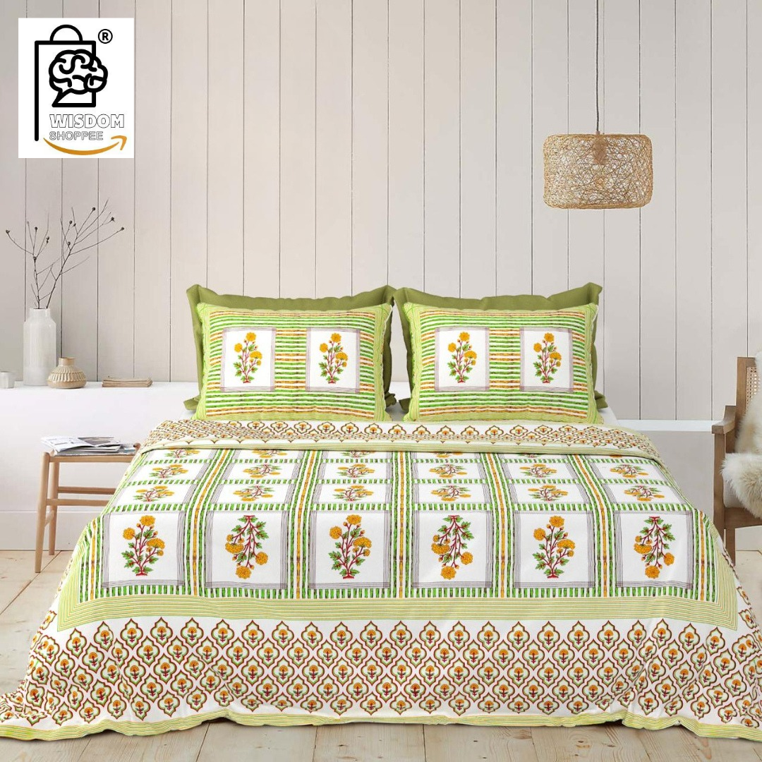 WSOKO COTTON JAIPUR PRINT BEDSHEET KING SIZE 100% PURE  COTTON 400TC BEDSHEET WITH 2 PILLOW 3P SET 108X108 SIZE