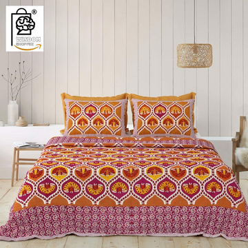 WSOKO COTTON JAIPUR PRINT BEDSHEET KING SIZE 100% PURE  COTTON 400TC BEDSHEET WITH 2 PILLOW 3P SET 108X108 SIZE