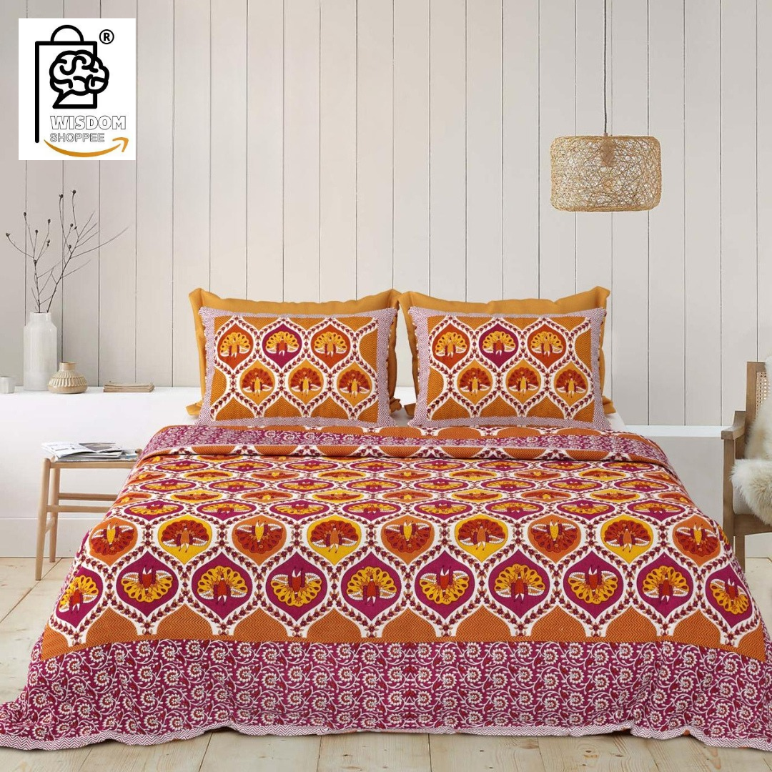 WSOKO COTTON JAIPUR PRINT BEDSHEET KING SIZE 100% PURE  COTTON 400TC BEDSHEET WITH 2 PILLOW 3P SET 108X108 SIZE