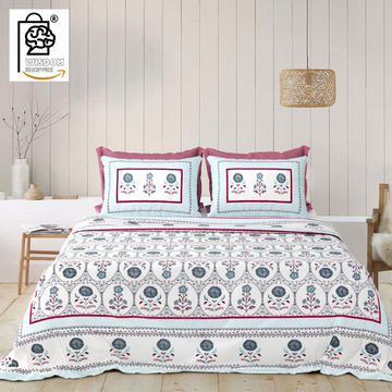 WSOKO COTTON JAIPUR PRINT BEDSHEET KING SIZE 100% PURE  COTTON 400TC BEDSHEET WITH 2 PILLOW 3P SET 108X108 SIZE