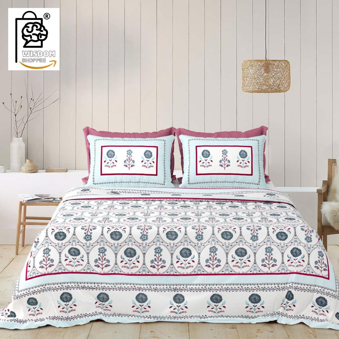 WSOKO COTTON JAIPUR PRINT BEDSHEET KING SIZE 100% PURE  COTTON 400TC BEDSHEET WITH 2 PILLOW 3P SET 108X108 SIZE