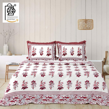 WSOKO COTTON JAIPUR PRINT BEDSHEET KING SIZE 100% PURE  COTTON 400TC BEDSHEET WITH 2 PILLOW 3P SET 108X108 SIZE