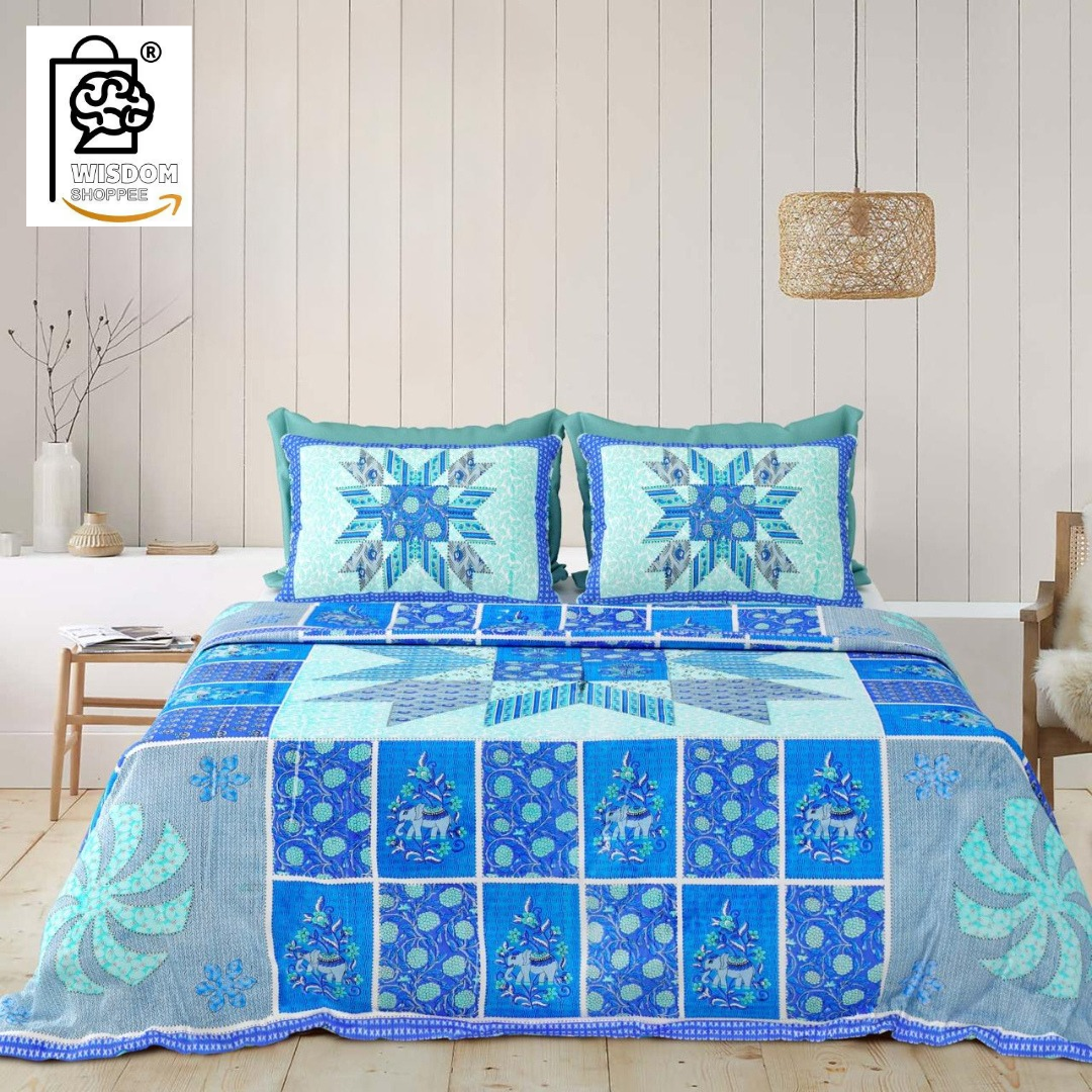 WSOKO COTTON JAIPUR PRINT BEDSHEET KING SIZE 100% PURE  COTTON 400TC BEDSHEET WITH 2 PILLOW 3P SET 108X108 SIZE