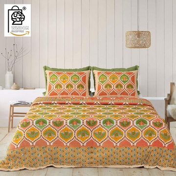 WSOKO COTTON JAIPUR PRINT BEDSHEET KING SIZE 100% PURE  COTTON 400TC BEDSHEET WITH 2 PILLOW 3P SET 108X108 SIZE