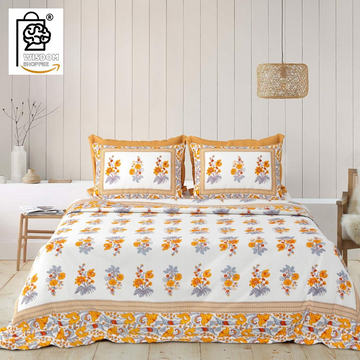 WSOKO COTTON JAIPUR PRINT BEDSHEET KING SIZE 100% PURE  COTTON 400TC BEDSHEET WITH 2 PILLOW 3P SET 108X108 SIZE