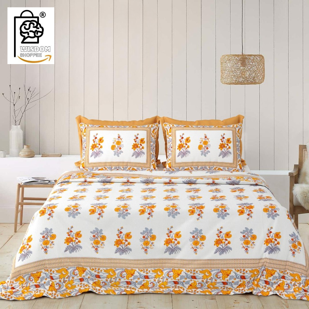WSOKO COTTON JAIPUR PRINT BEDSHEET KING SIZE 100% PURE  COTTON 400TC BEDSHEET WITH 2 PILLOW 3P SET 108X108 SIZE