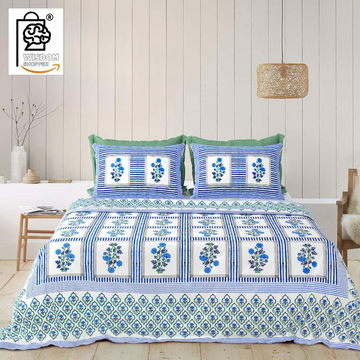 WSOKO COTTON JAIPUR PRINT BEDSHEET KING SIZE 100% PURE  COTTON 400TC BEDSHEET WITH 2 PILLOW 3P SET 108X108 SIZE