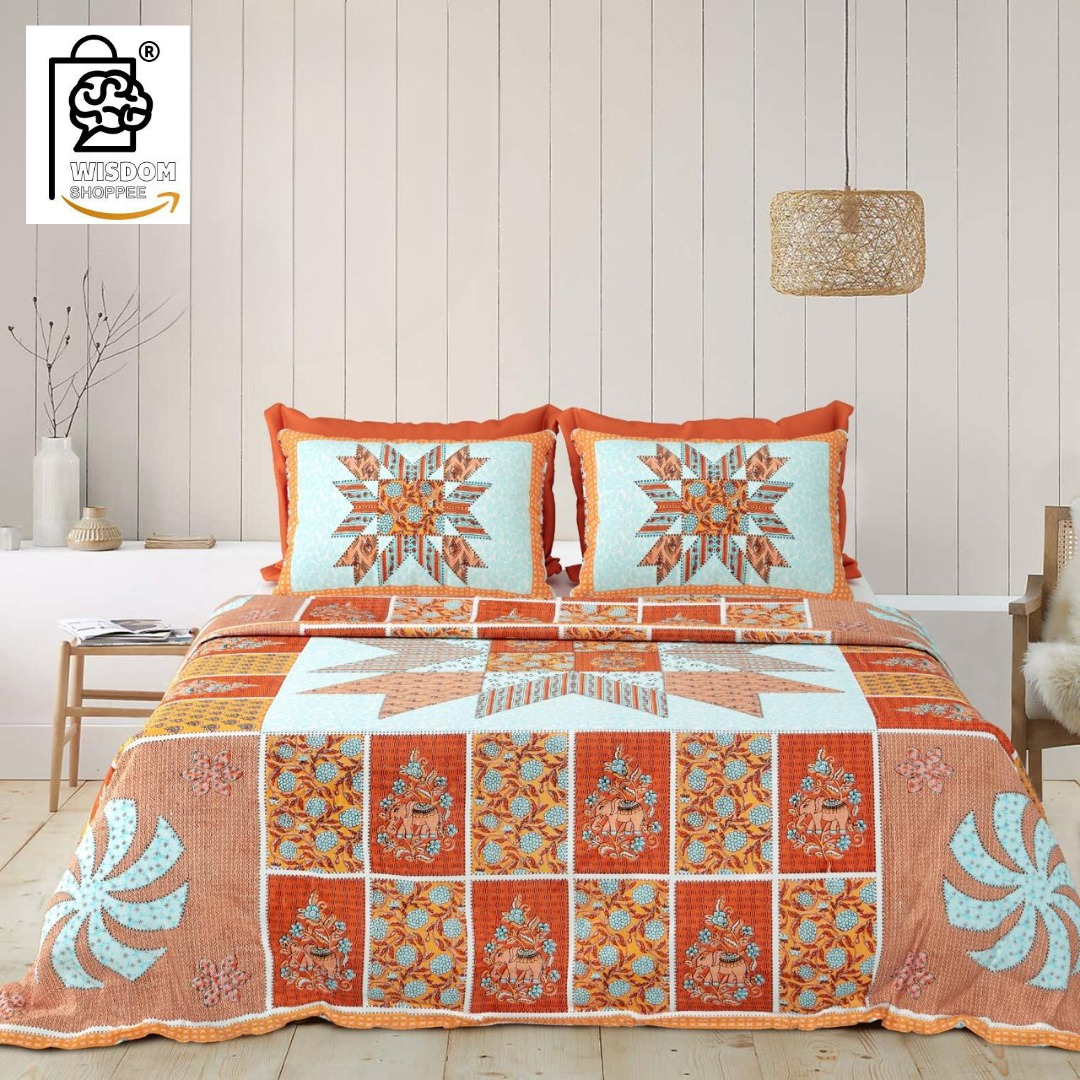 WSOKO COTTON JAIPUR PRINT BEDSHEET KING SIZE 100% PURE  COTTON 400TC BEDSHEET WITH 2 PILLOW 3P SET 108X108 SIZE