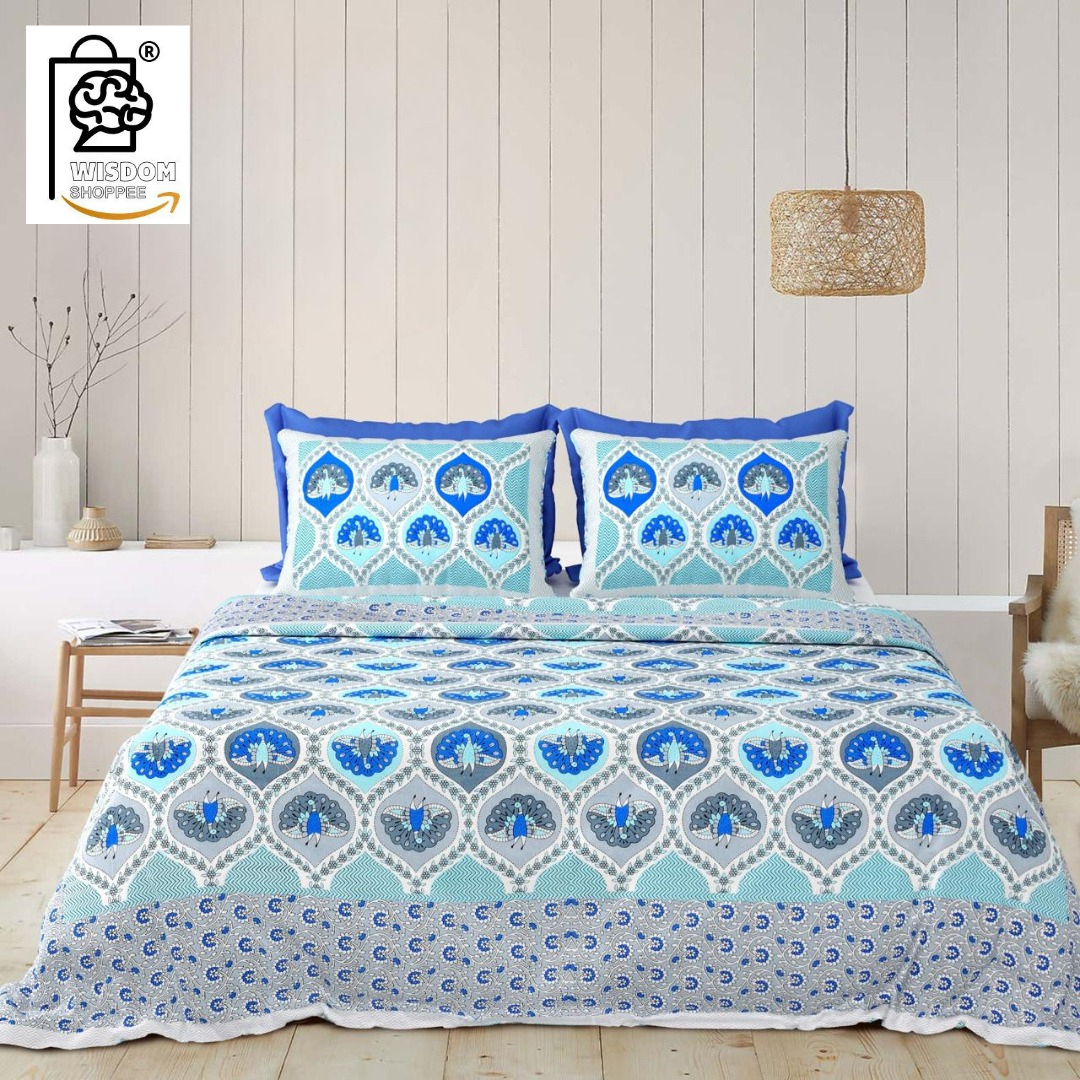 WSOKO COTTON JAIPUR PRINT BEDSHEET KING SIZE 100% PURE  COTTON 400TC BEDSHEET WITH 2 PILLOW 3P SET 108X108 SIZE