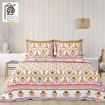 WSOKO COTTON JAIPUR PRINT BEDSHEET KING SIZE 100% PURE  COTTON 400TC BEDSHEET WITH 2 PILLOW 3P SET 108X108 SIZE