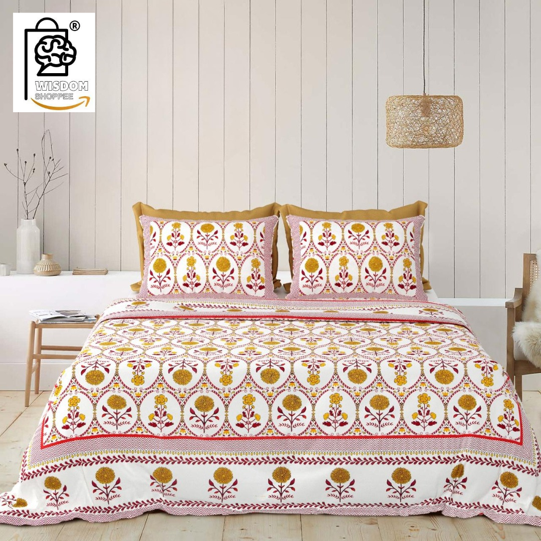 WSOKO COTTON JAIPUR PRINT BEDSHEET KING SIZE 100% PURE  COTTON 400TC BEDSHEET WITH 2 PILLOW 3P SET 108X108 SIZE