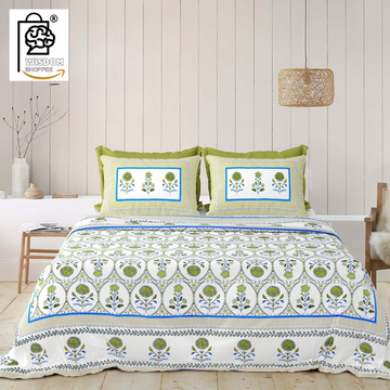 WSOKO COTTON JAIPUR PRINT BEDSHEET KING SIZE 100% PURE  COTTON 400TC BEDSHEET WITH 2 PILLOW 3P SET 108X108 SIZE