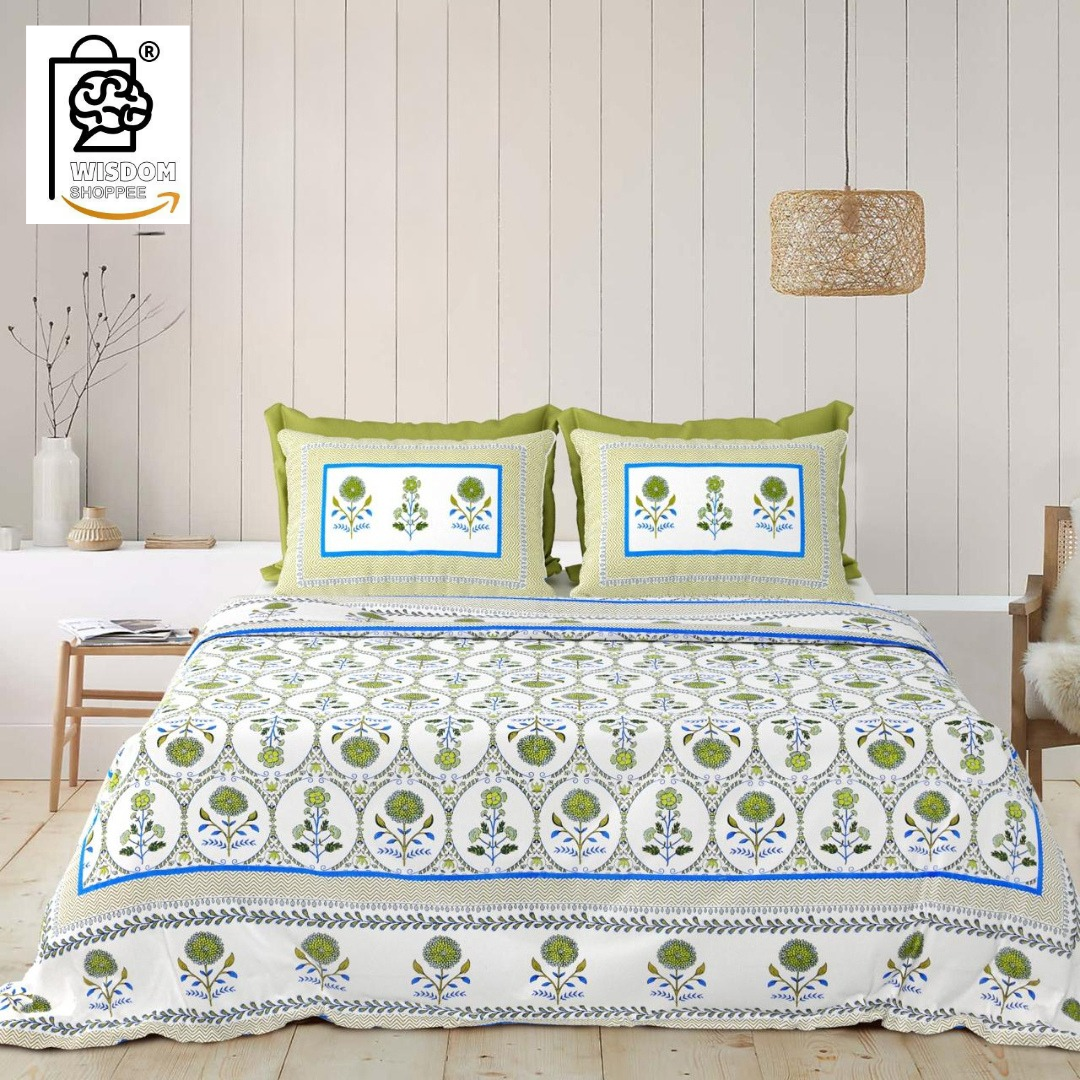 WSOKO COTTON JAIPUR PRINT BEDSHEET KING SIZE 100% PURE  COTTON 400TC BEDSHEET WITH 2 PILLOW 3P SET 108X108 SIZE