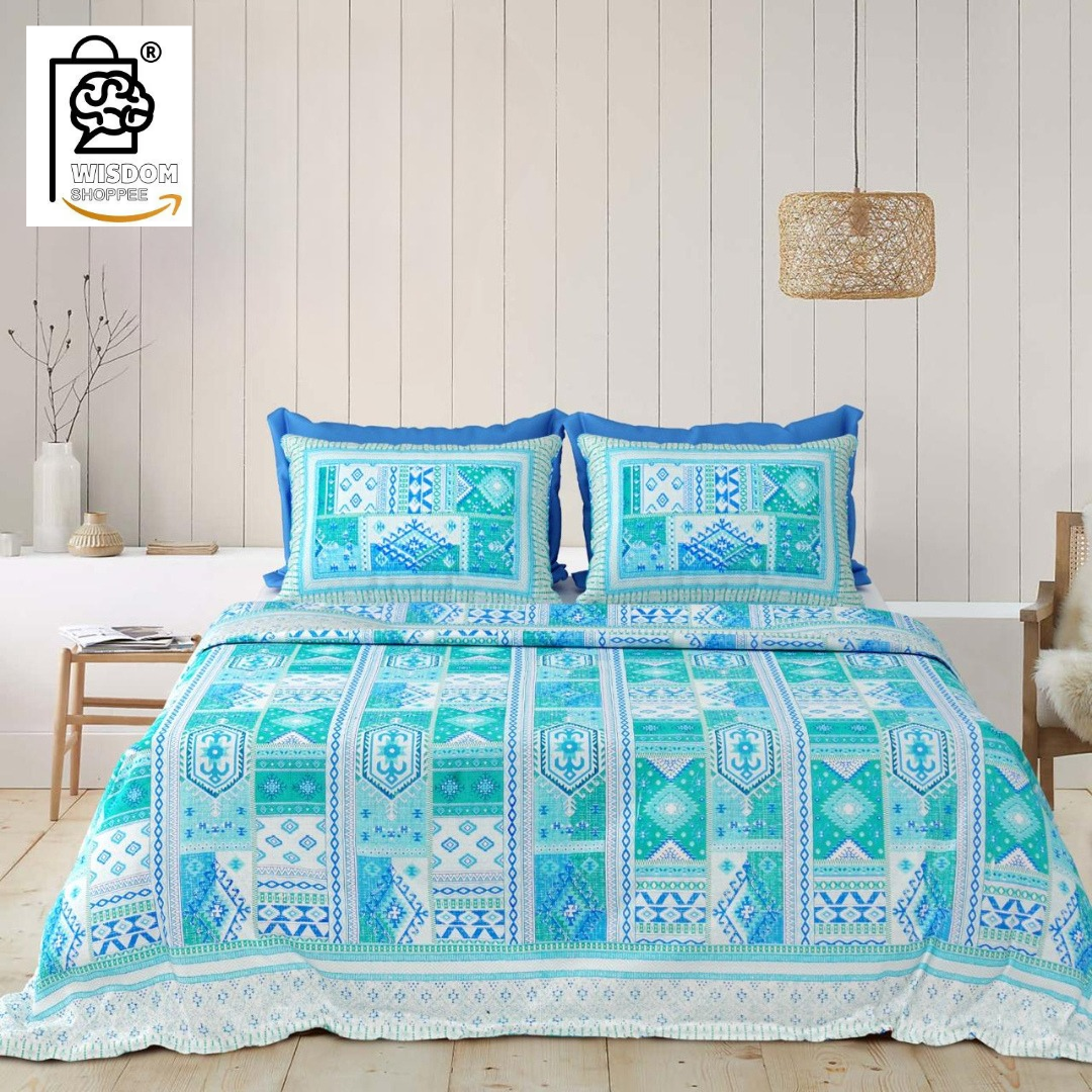 WSOKO COTTON JAIPUR PRINT BEDSHEET KING SIZE 100% PURE  COTTON 400TC BEDSHEET WITH 2 PILLOW 3P SET 108X108 SIZE