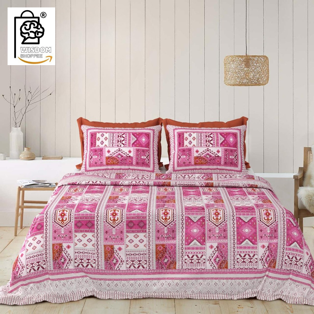WSOKO COTTON JAIPUR PRINT BEDSHEET KING SIZE 100% PURE  COTTON 400TC BEDSHEET WITH 2 PILLOW 3P SET 108X108 SIZE