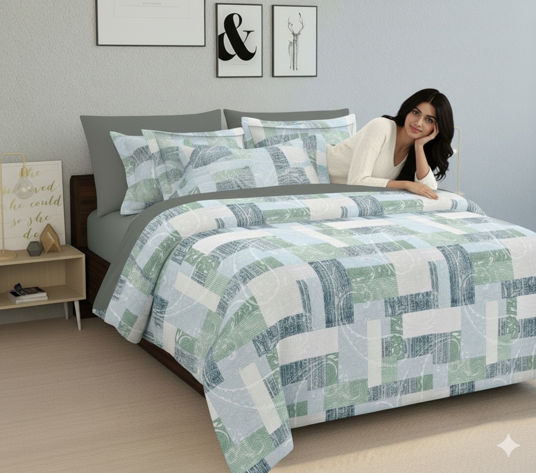 WSOKO 100%.PREMIUM COTTON..TC.400.SUPAR KING SIZE 108x108 BEDSHEET 2PILLO 3P SET MULTI COLOUR