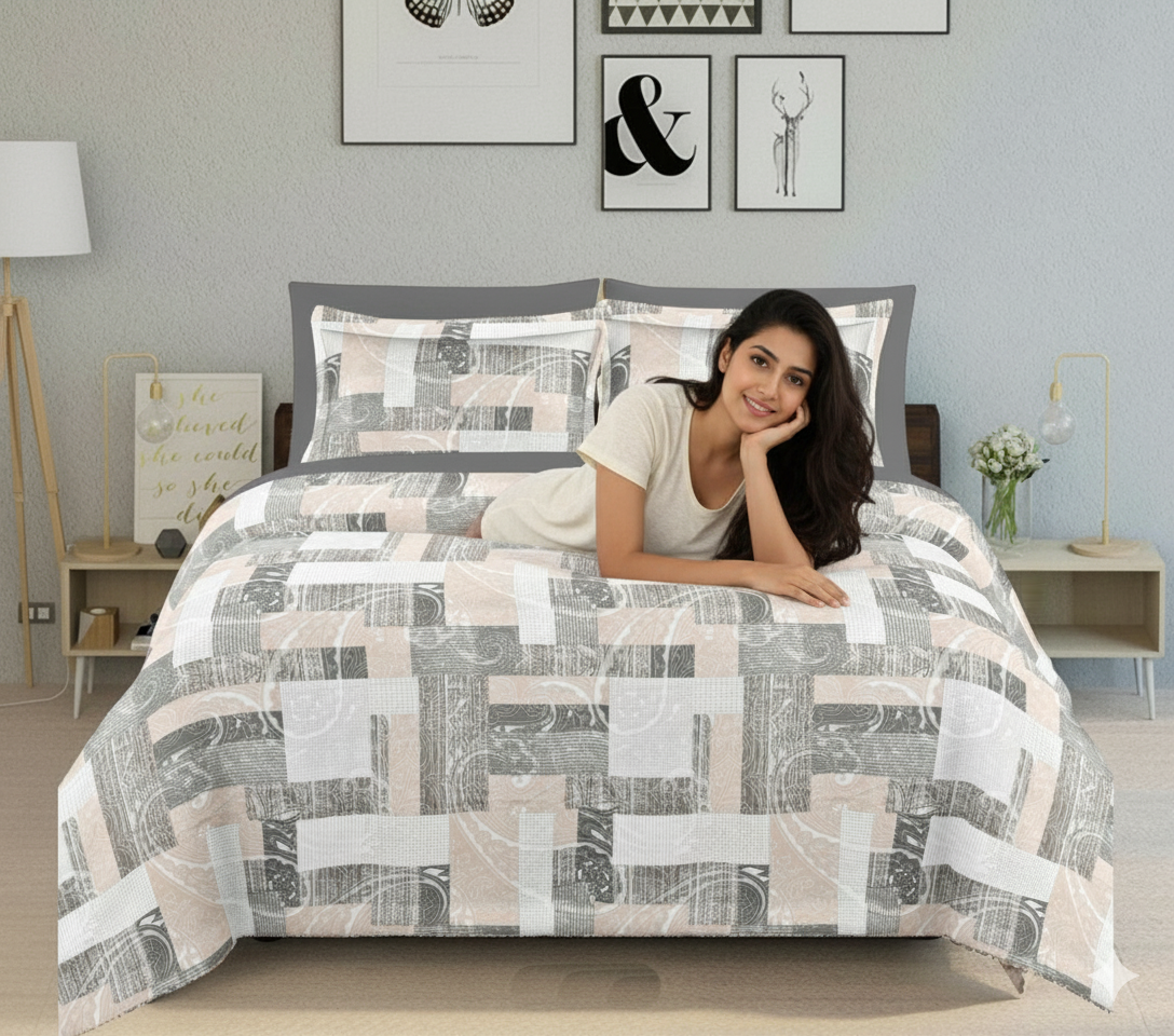 WSOKO 100%.PREMIUM COTTON..TC.400.SUPAR KING SIZE 108x108 BEDSHEET 2PILLO 3P SET MULTI COLOUR