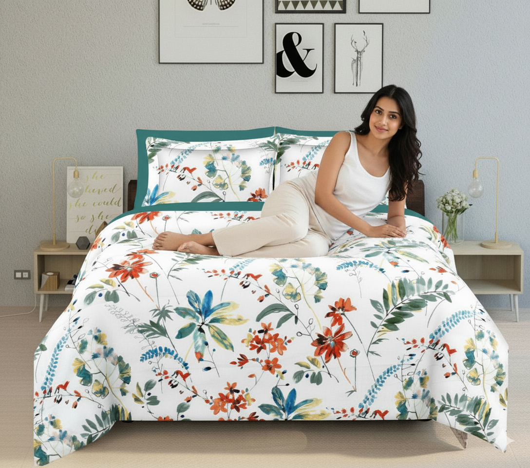 WSOKO 100%.PREMIUM COTTON..TC.400.SUPAR KING SIZE 108x108 BEDSHEET 2PILLO 3P SET MULTI COLOUR