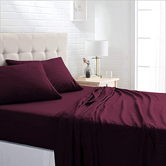 WSOKO 100% PREMIUM STRIP PALAN COTTON  BEDSHEET 300TC 2PILLO 3P SET QUEEN SIZE 90X100