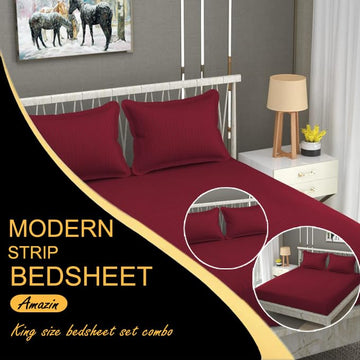 WSOKO 100% PREMIUM,STRIP, PALAN COTTON  BEDSHEET 400 TC 2PILLO 3P SET SUPER KING  SIZE 108X108 WHITE BESHEET