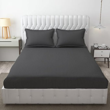 WSOKO 100% PREMIUM,STRIP, PALAN COTTON  BEDSHEET 400 TC 2PILLO 3P SET SUPER KING  SIZE 108X108 WHITE BESHEET