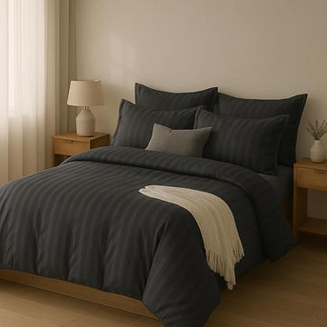 wsoko 400tc all season satin strip ac premium comforter with bedsheet super king size (90x100) 4p set