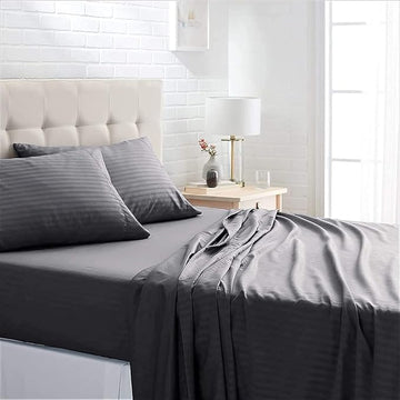 WSOKO 100% PREMIUM,STRIP, PALAN COTTON  BEDSHEET 400 TC 2PILLO 3P SET SUPER KING  SIZE 108X108 WHITE BESHEET