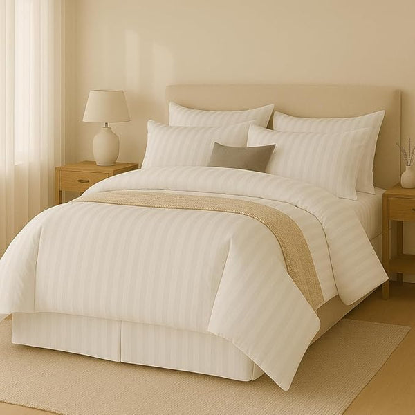 WSOKO 400GSM ALL SEASON.SATIN STRIP  PREMIUM,AC .COMFORTER ,MICROFIBER LIGHTWEIGHT KING SIZE1 BEDSHEET 2 PILLOW 4P SET 90X100