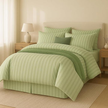 WSOKO 400GSM ALL SEASON.SATIN STRIP  PREMIUM,AC .COMFORTER ,MICROFIBER LIGHTWEIGHT KING SIZE1 BEDSHEET 2 PILLOW 4P SET 90X100