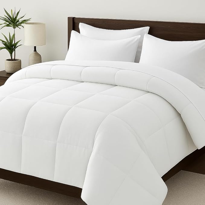 WSOKO COTTON King Size90 x100 Comforter Set, 4 Pieces Bed in a Bag, Complete Bedding Set Includes White Comforter, Flat Sheet,2 Pillowcases, White