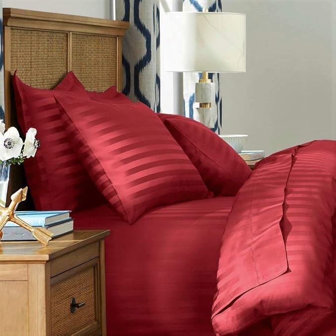 WSOKO 100% PREMIUM STRIP PALAN COTTON  BEDSHEET 400TC 2PILLO 3P SET SUPAR KING  SIZE 108X108