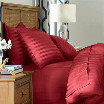 WSOKO 100% PREMIUM STRIP PALAN COTTON  BEDSHEET 300TC 2PILLO 3P SET SUPAR KING  SIZE 108X108