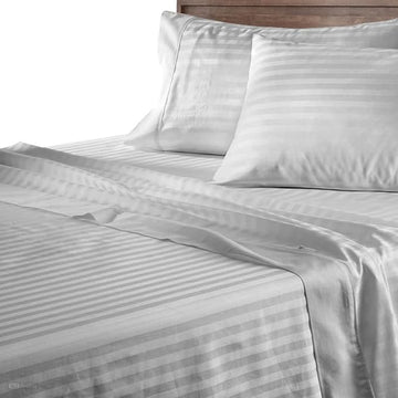 WSOKO 100% PREMIUM STRIP PALAN COTTON  BEDSHEET 300TC 2PILLO 3P SET QUEEN SIZE 90X100