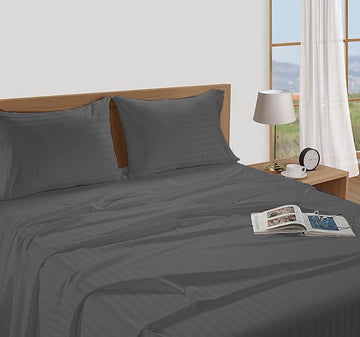 WSOKO 300 TC Premium 100% Cotton Stripes Double Bedsheet with 2 Pillow Covers, Premium Hotel Bedsheet, Soft and Smooth (90x100 inch, Grey)