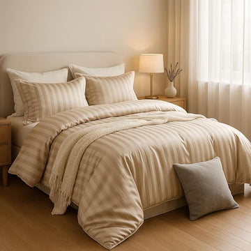 WSOKO 400GSM ALL SEASON.SATIN STRIP  PREMIUM,AC .COMFORTER ,MICROFIBER LIGHTWEIGHT KING SIZE1 BEDSHEET 2 PILLOW 4P SET 90X100