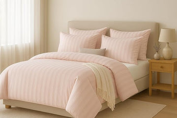 wsoko 400tc all season satin strip ac premium comforter with bedsheet super king size (90x100) 4p set