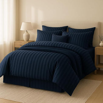 wsoko 400tc all season satin strip ac premium comforter with bedsheet super king size (90x100) 4p set