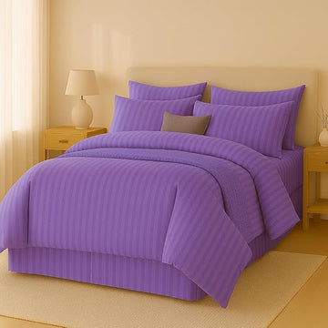 wsoko 400tc all season satin strip ac premium comforter with bedsheet super king size (90x100) 4p set