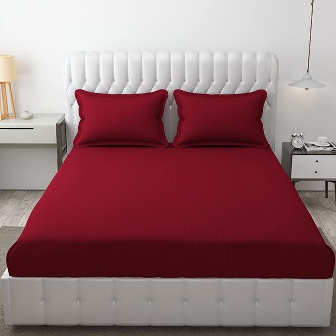 WSOKO 100% PREMIUM,STRIP, PALAN COTTON  BEDSHEET 400 TC 2PILLO 3P SET SUPER KING  SIZE 108X108 WHITE BESHEET
