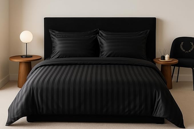 wsoko 400tc all season satin strip ac premium comforter with bedsheet super king size (90x100) 4p set