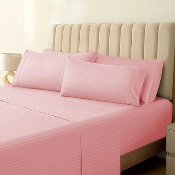WSOKO 100% PREMIUM STRIP PALAN COTTON  BEDSHEET 300TC 2PILLO 3P SET SUPAR KING  SIZE 108X108