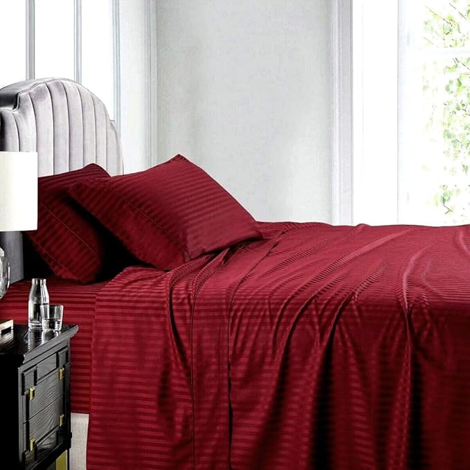 WSOKO 100% PREMIUM STRIP PALAN COTTON  BEDSHEET 300TC 2PILLO 3P SET QUEEN SIZE 90X100