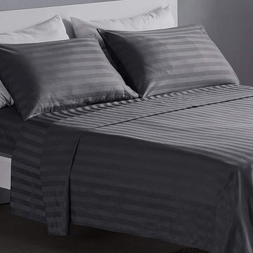 WSOKO 100% PREMIUM STRIP PALAN COTTON  BEDSHEET 400TC 2PILLO 3P SET QUEEN   KING  SIZE 90X100