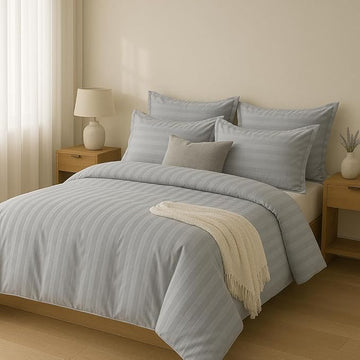 wsoko 400tc all season satin strip ac premium comforter with bedsheet super king size (90x100) 4p set