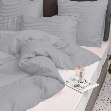 WSOKO 400GSM ALL SEASON.SATIN STRIP  PREMIUM,AC .COMFORTER ,MICROFIBER LIGHTWEIGHT KING SIZE1 BEDSHEET 2 PILLOW 4P SET 90X100