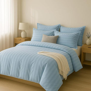 wsoko 400tc all season satin strip ac premium comforter with bedsheet super king size (90x100) 4p set