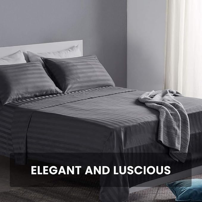 WSOKO 100% PREMIUM STRIP PALAN COTTON  BEDSHEET 400TC 2PILLO 3P SET QUEEN   KING  SIZE 90X100